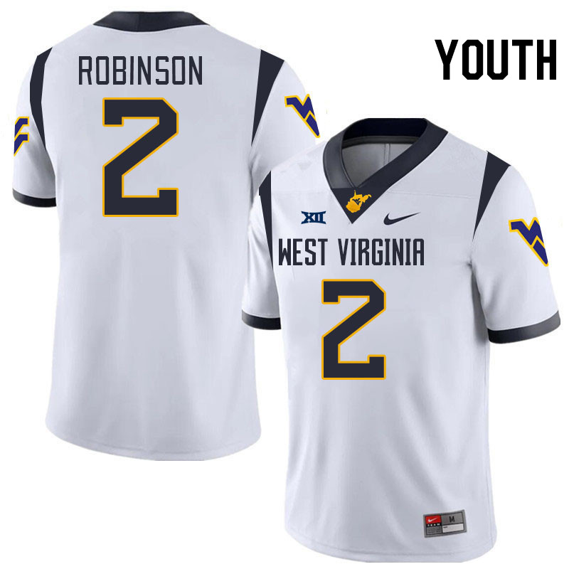 Youth #2 Justin Robinson West Virginia Mountaineers College 2024 New Uniforms Football Jerseys Stitc